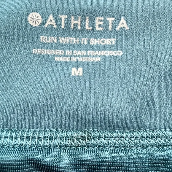 ATHLETA Run With It Piping Shorts Oceanic Teal Quick-Dry Zip Pocket - Picture 3 of 6